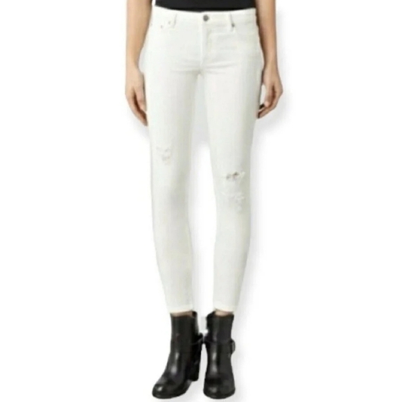 All Saints White Distressed Textured Low Waisted Skinny Jeans Size 28x34 - Picture 2 of 8